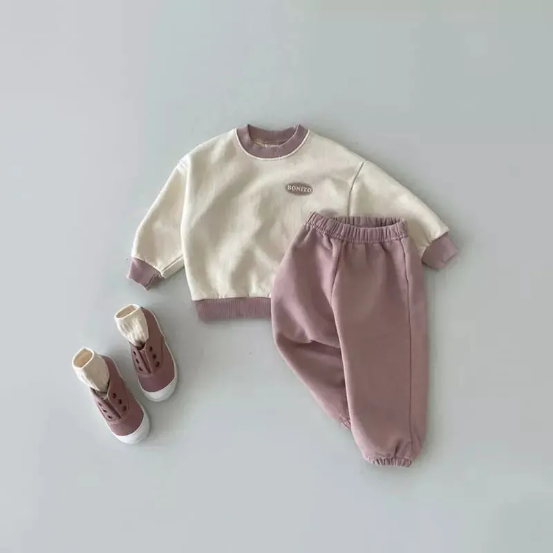 2 Pieces Set Baby Unisex Letters Tops And Solid Color Pants