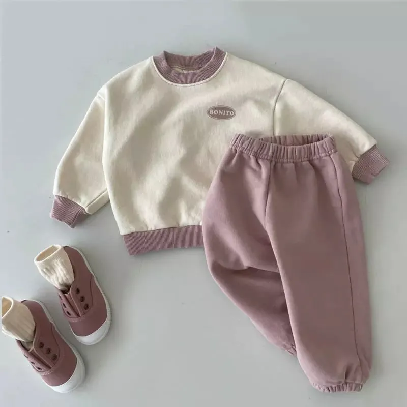 2 Pieces Set Baby Unisex Letters Tops And Solid Color Pants