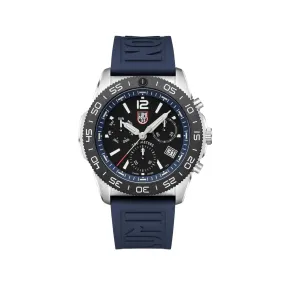 44MM LUMINOX PACIFIC DIVER QUARTZ CHRONOGRAPH WATCH WITH DATE DIAL AND BLUE RUBBER STRAP