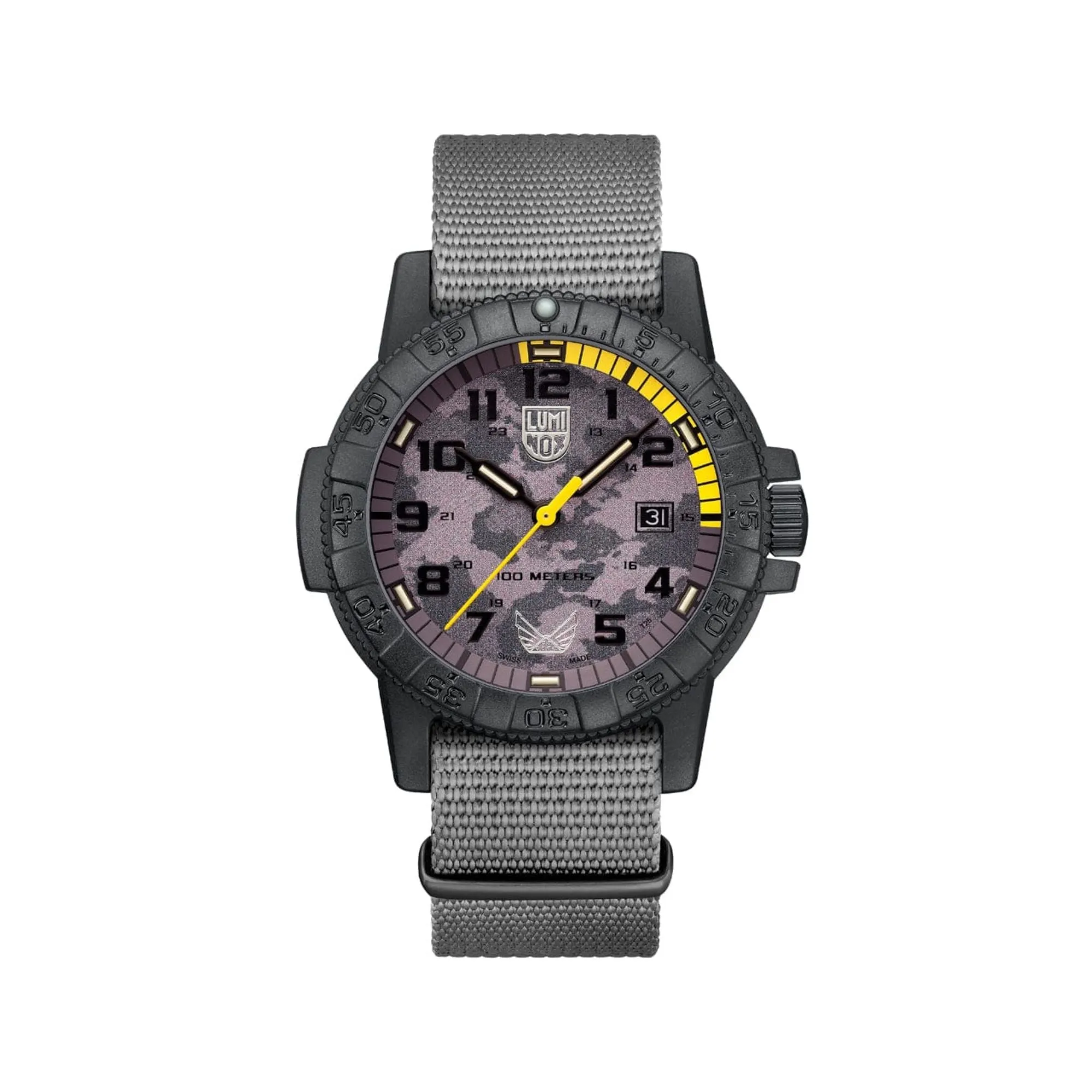 44MM LUMINOX X VOLITION AMERICA LEATHERBACK SEA TURTLE GIANT QUARTZ WATCH WITH GREY CAMO DATE DIAL