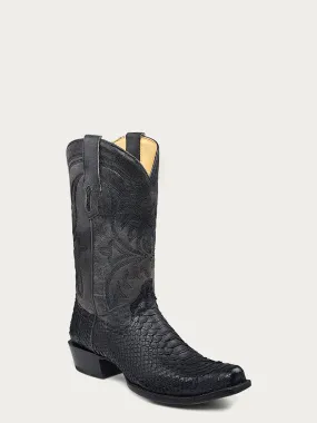 A4551 - MEN'S EMBROIDERY AND  GENUINE PYTHON BLACK NARROW SQUARE TOE COWBOY BOOT