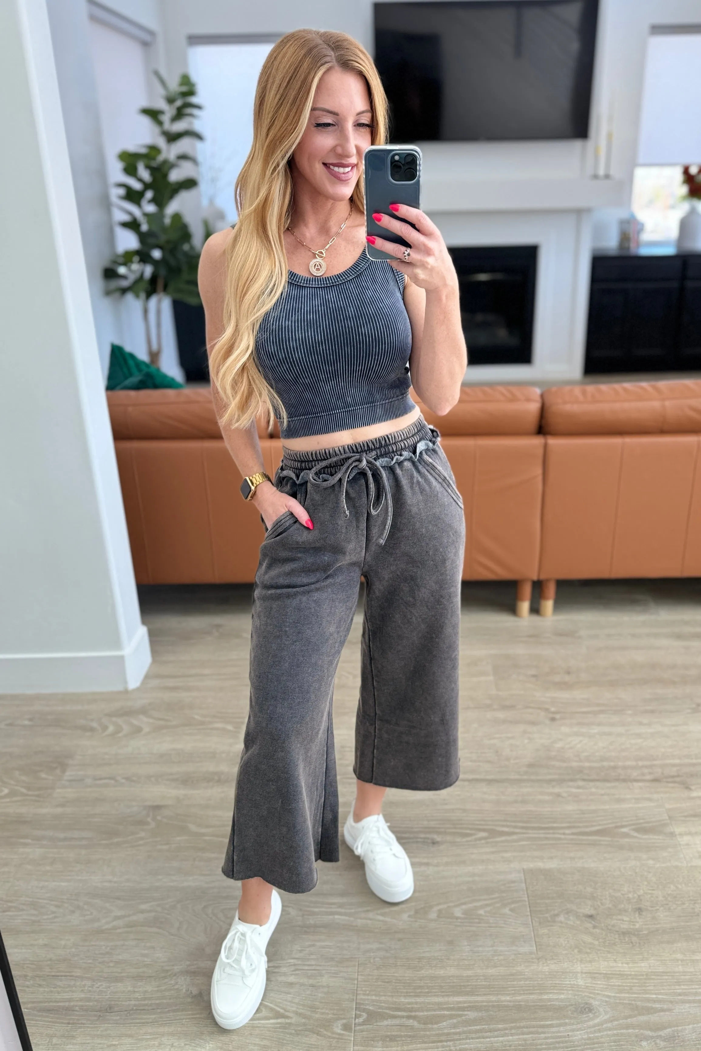 Acid Wash Wide Leg Sweatpants in Ash Black - 4/10