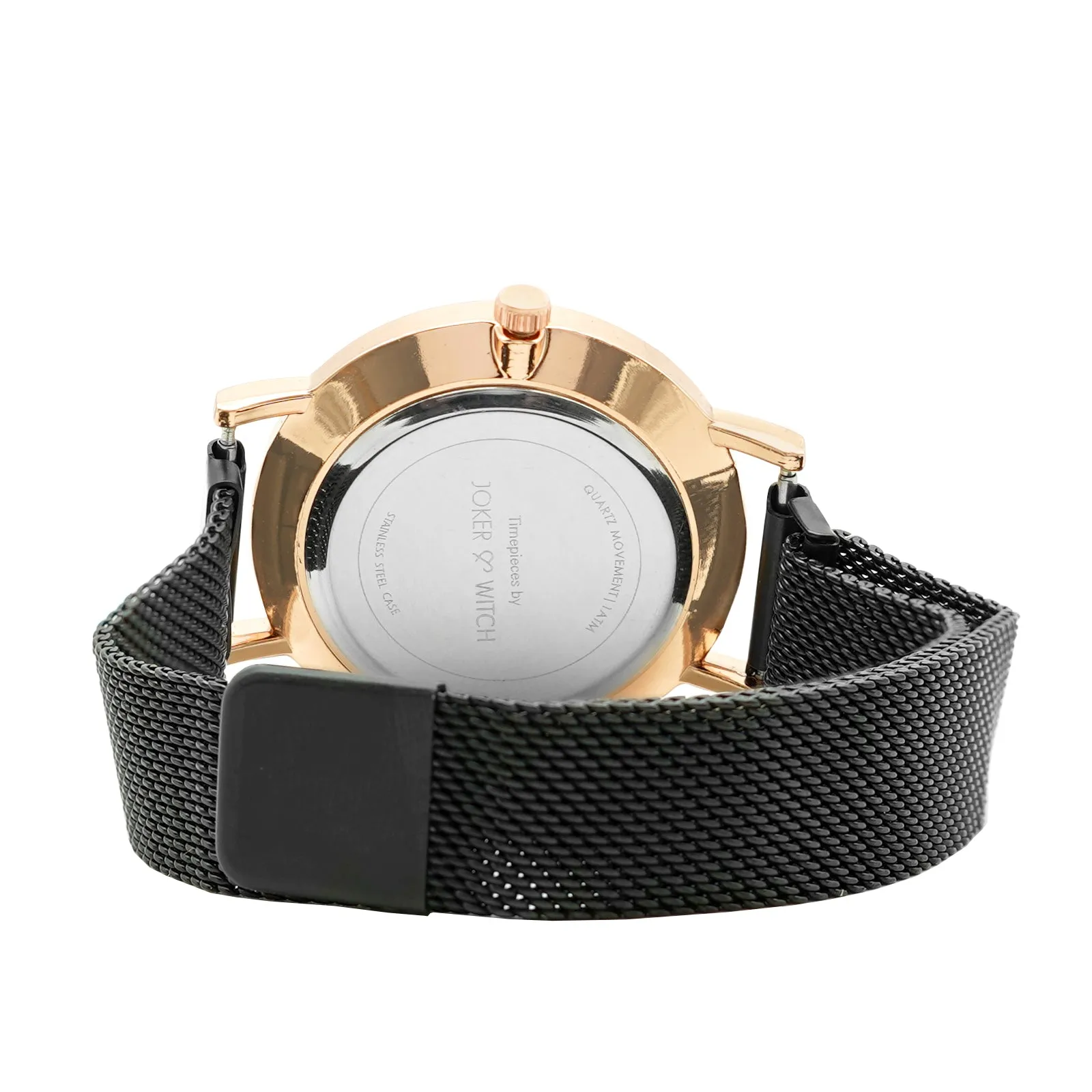 April Marble Dial All Black Magnetic Mesh Strap Watch