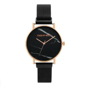 April Marble Dial All Black Magnetic Mesh Strap Watch