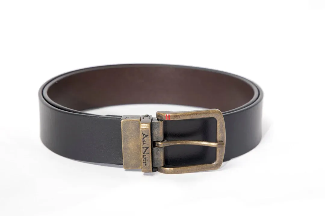 AU NOIR Reversible Belt | Strauss Brass, Black-Brown