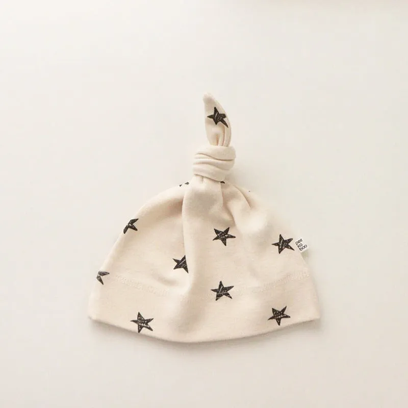 Baby Solid Color Cute Stars Printed Long-sleeved Pants Hat Pajamas Three Sets