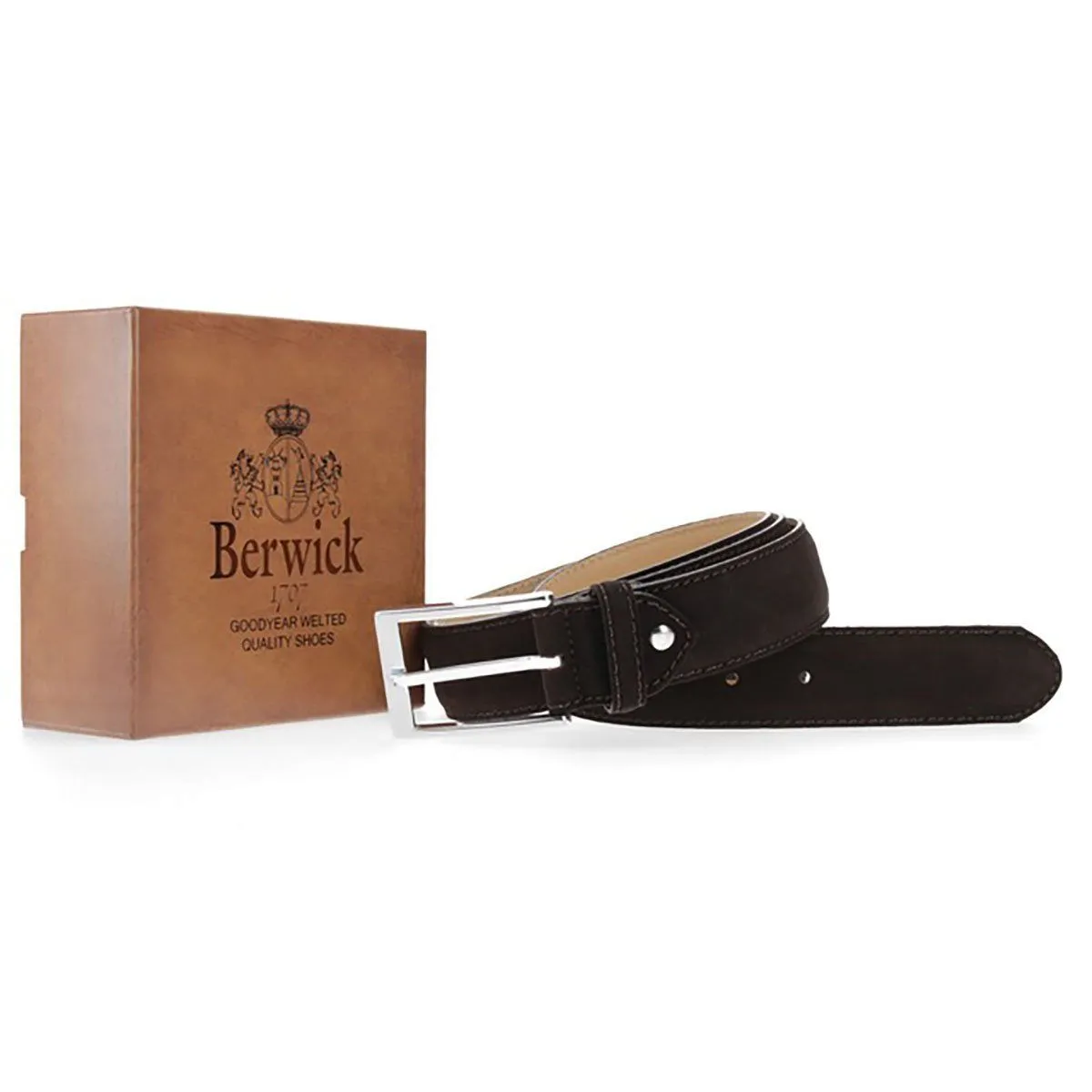 BERWICK 1707 Leather Belt - Dark Brown Suede