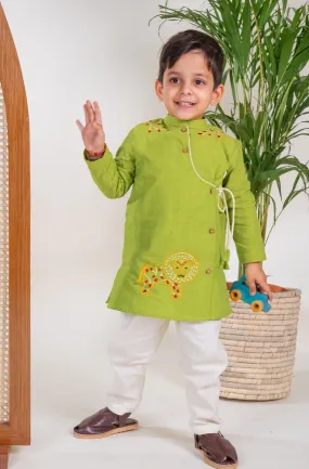 Boy Lion Kurta Pyjama Set - Green