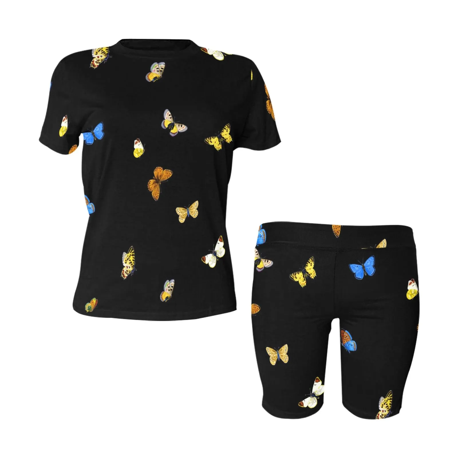 butterfly blue small print 3 Women's Short Yoga Set