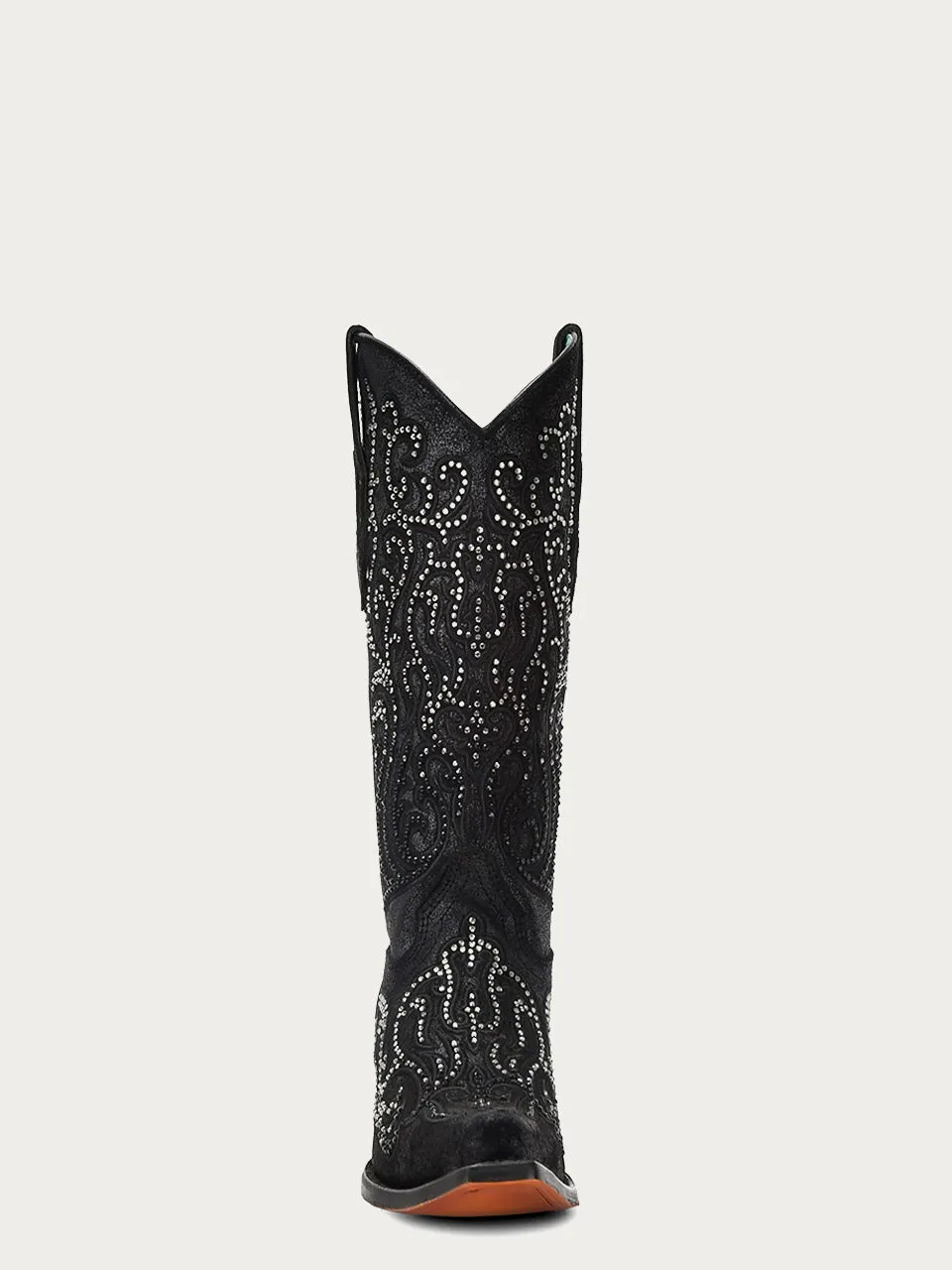 C4100 - WOMEN'S BLACK OVERLAY WITH CRYSTALS TALL TOP SNIP TOE COWBOY BOOT