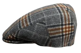 Cappellificio Biellese Virgin Wool Grey/Camel Glen check flat cap