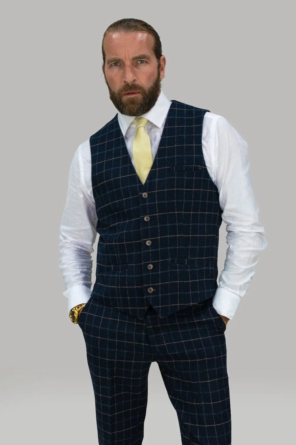 Cavani Shelby Navy Tweed 3 Piece Suit