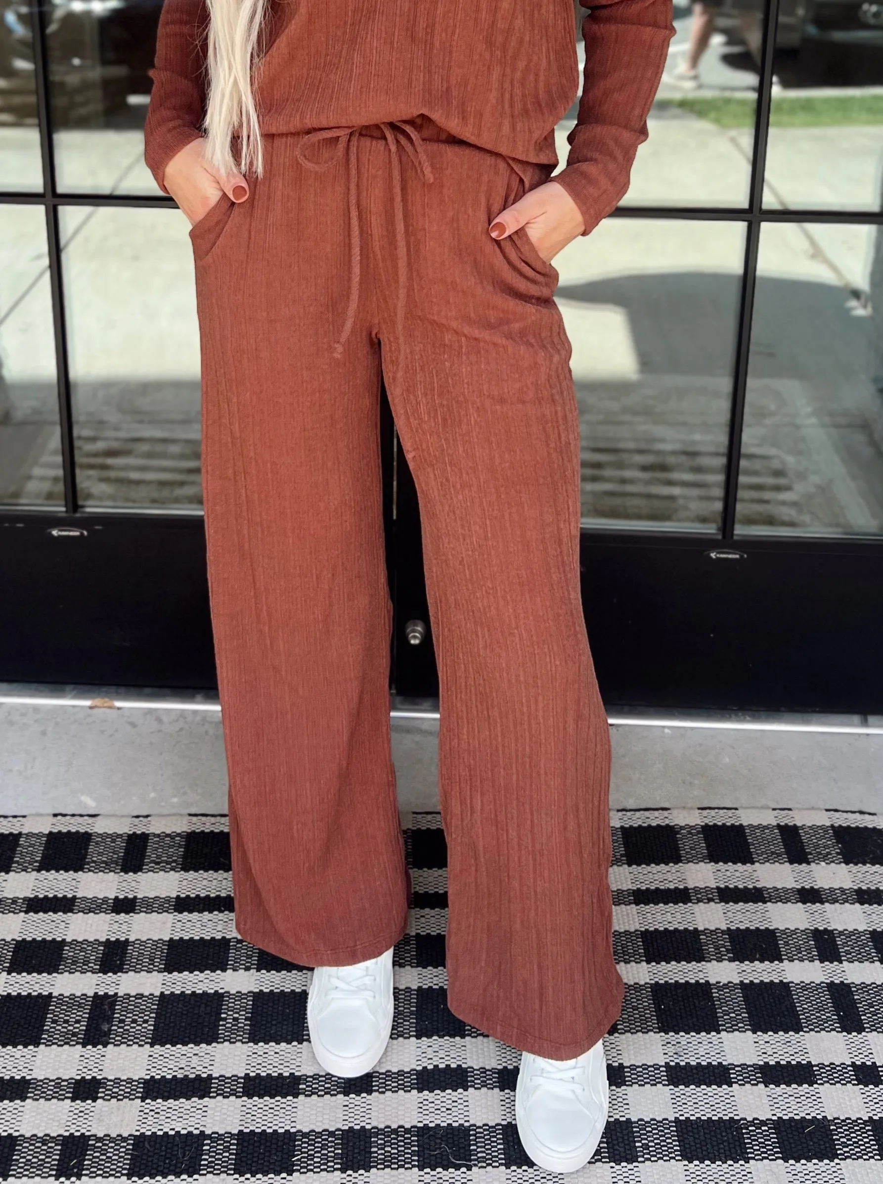 Cindy Tie Waist Wide Leg Rib Pants - Final Sale 40% off