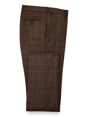 Classic Fit Essential Wool Flat Front Suit Pants - Brown Windowpane