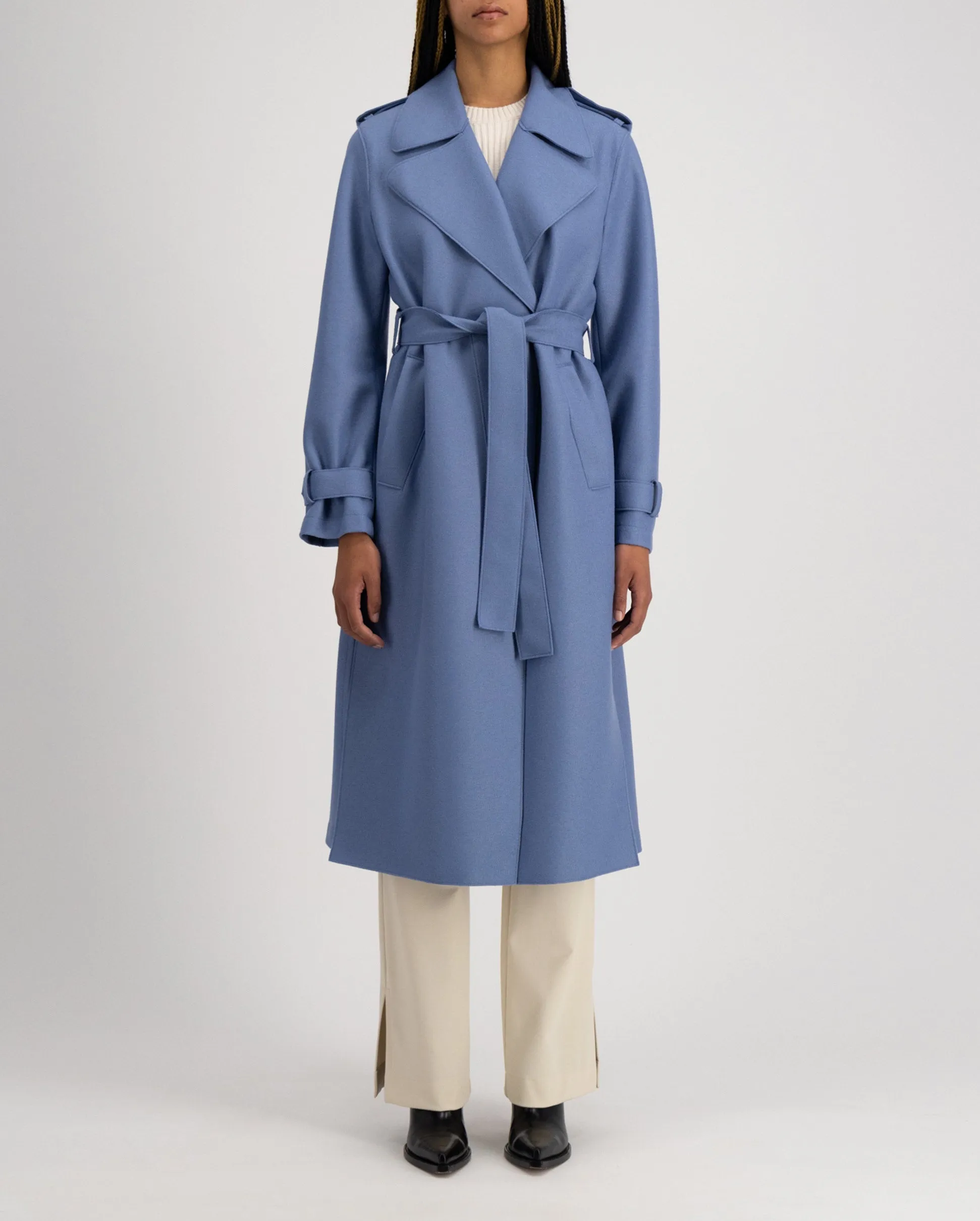 DOUBLE VENT TRENCH COAT / DENIM BLUE