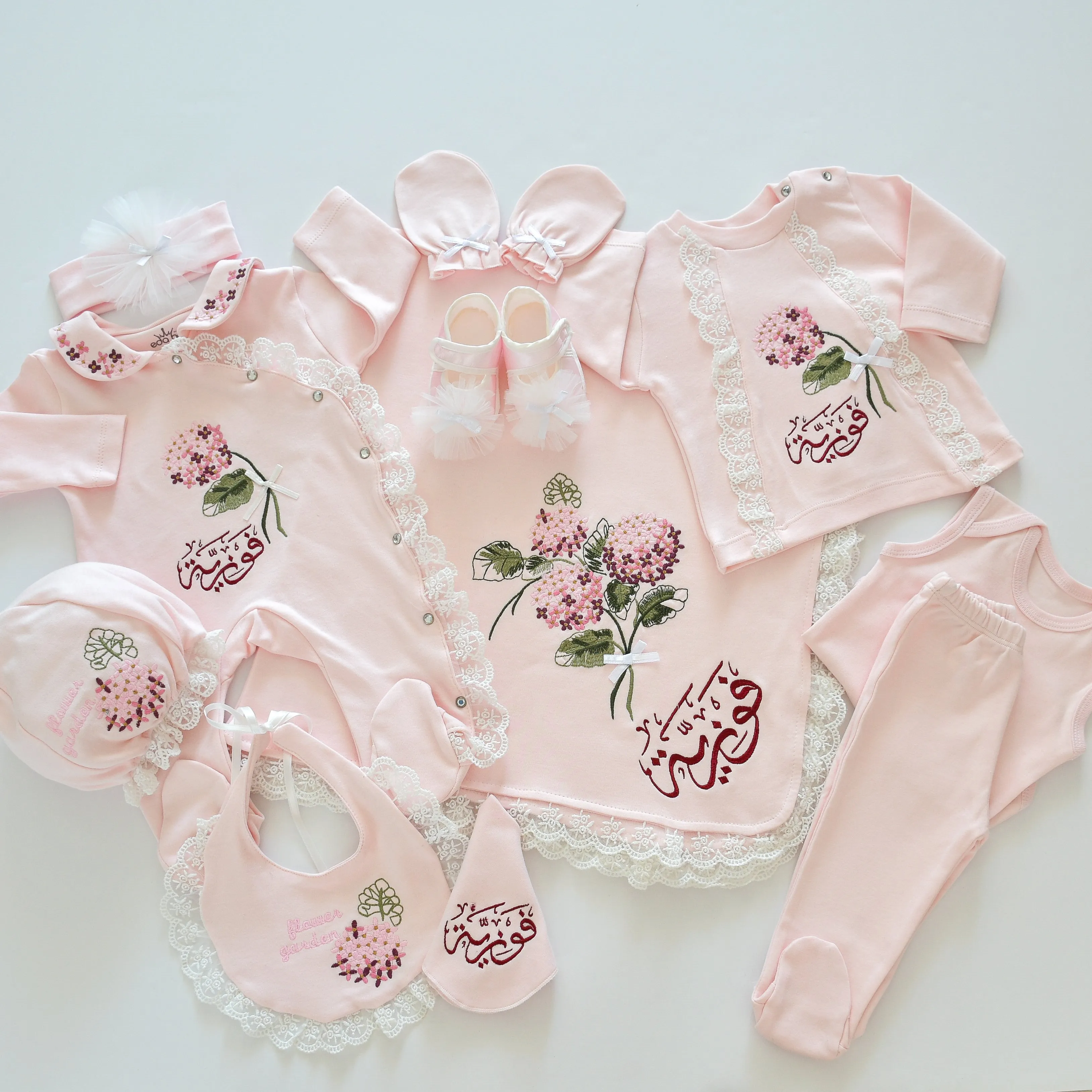 Flower Garden Baby Girl Soft Cotton Set- Personalised Baby Set