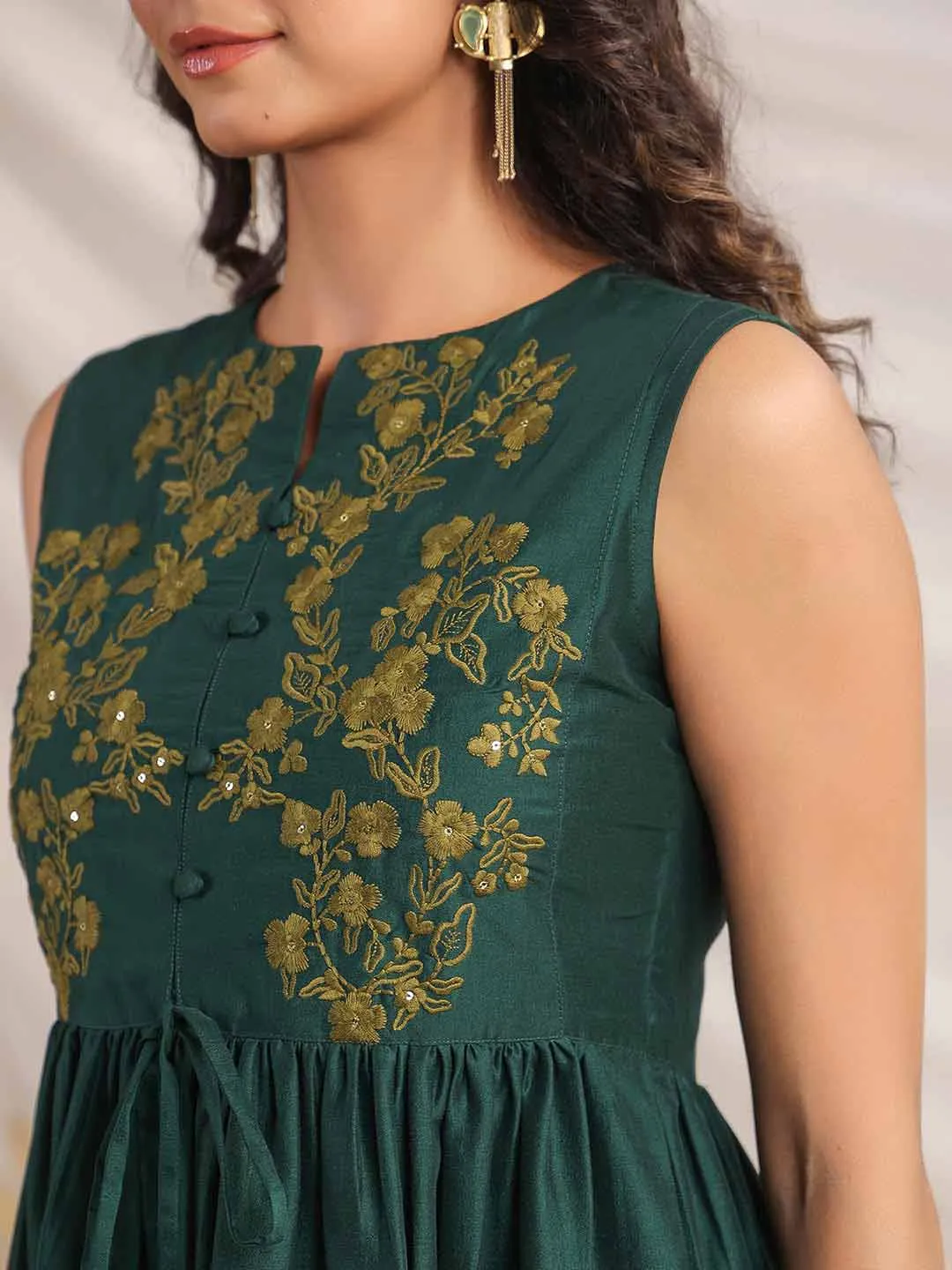 Green Chinnon Yoke Embroidery Co ord Set