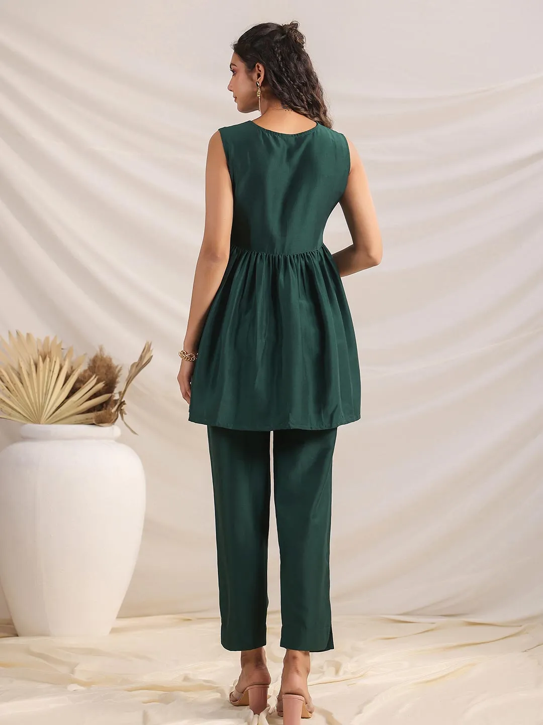 Green Chinnon Yoke Embroidery Co ord Set