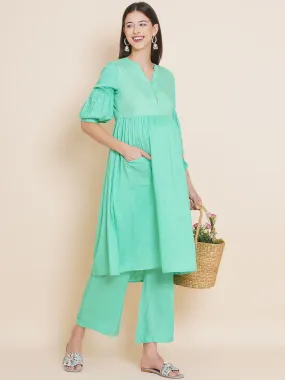 Green Maternity and Nursing Kurta with Palazzo Set