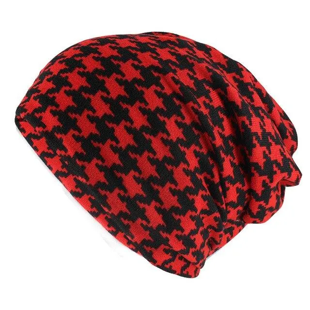 Hip-hop Houndstooth Plaid Beanie, Scarf or Skullie