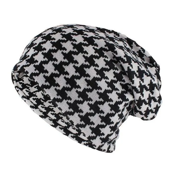 Hip-hop Houndstooth Plaid Beanie, Scarf or Skullie