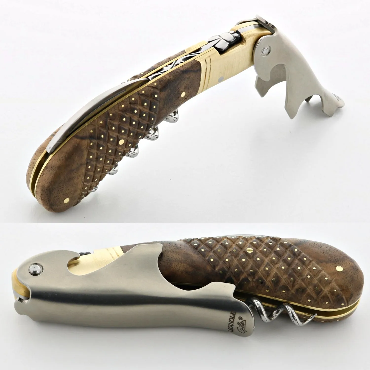 Magnum Cold Forged Brass Corkscrew - Studded Burled Walnut