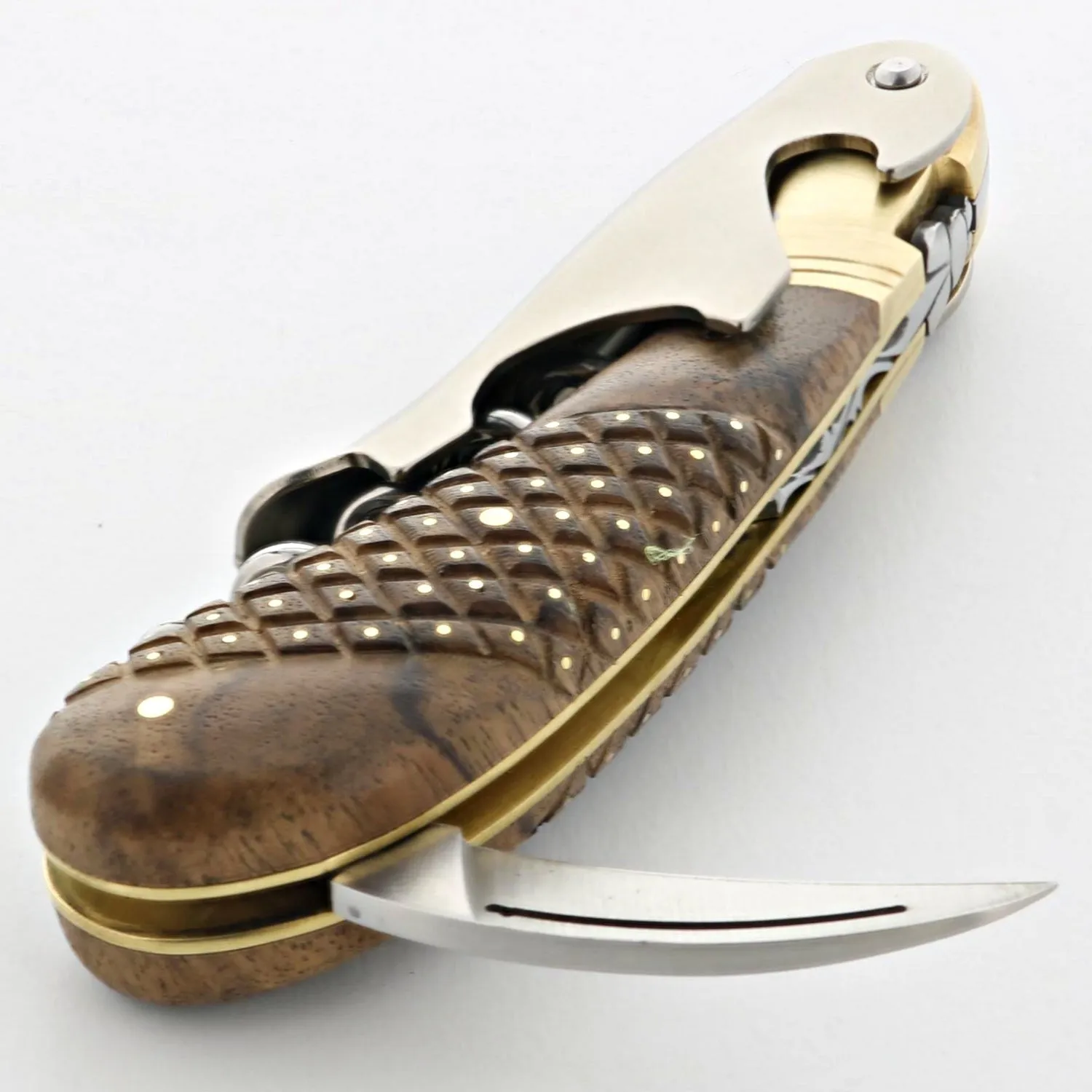 Magnum Cold Forged Brass Corkscrew - Studded Burled Walnut