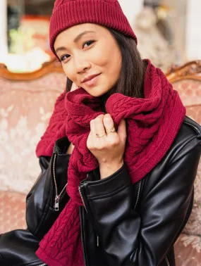 Nebula Recycled Cotton Cable Knit Vegan Scarf | Burgundy