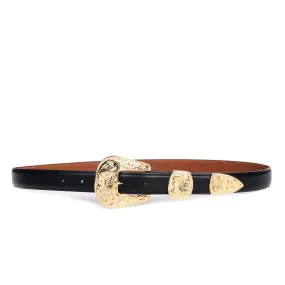 NEEDLES PAPILLON WESTERN TIP BELT BLACK LEATHER