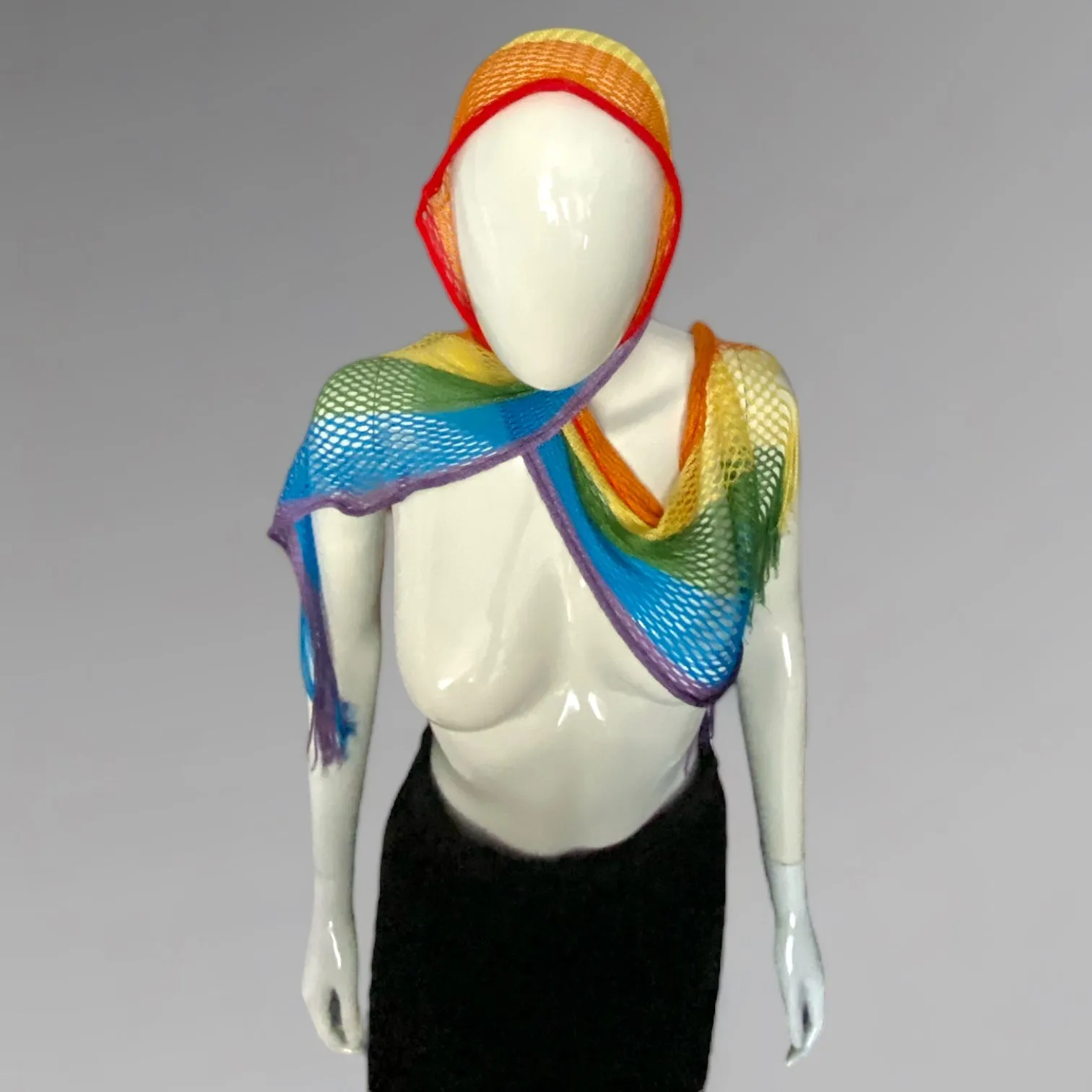 Rainbow Fishnet Fringe Scarf