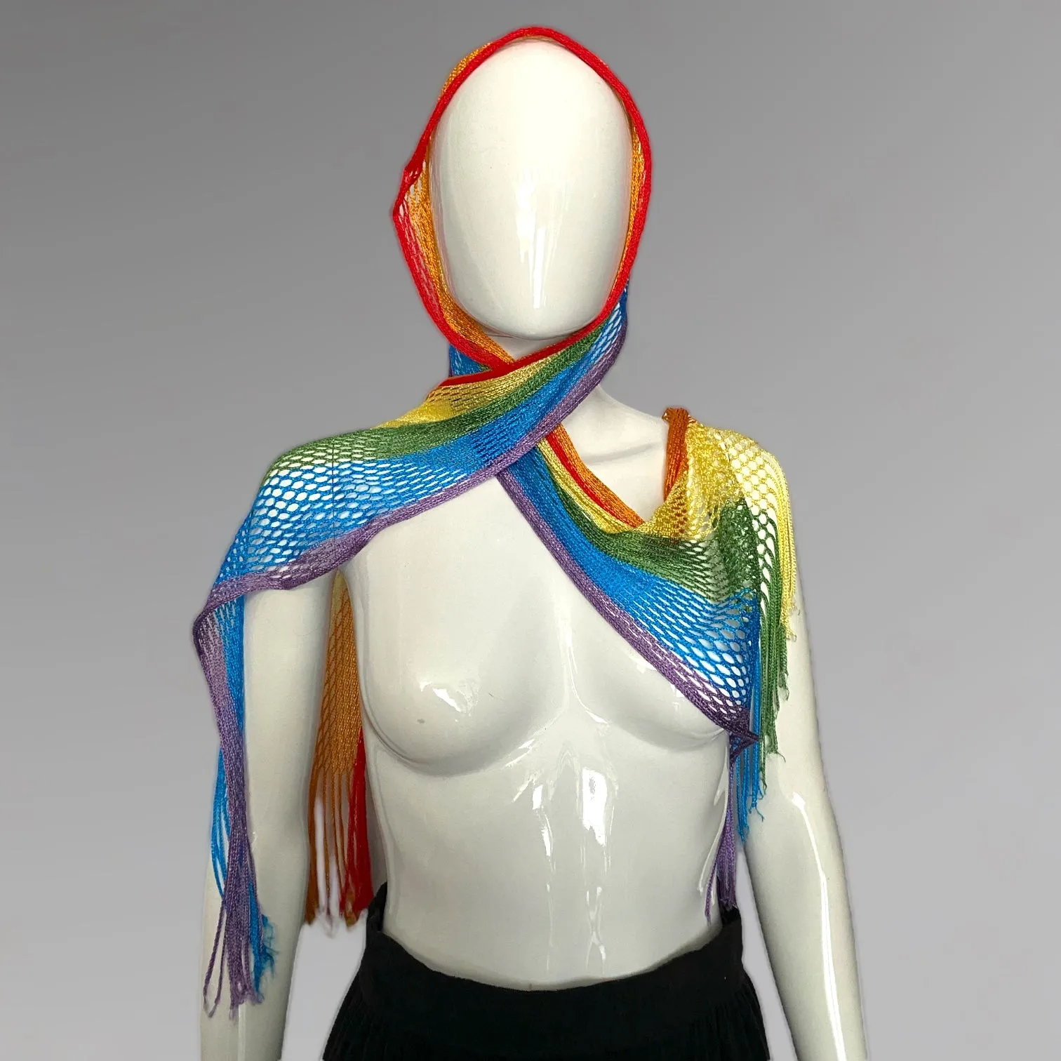 Rainbow Fishnet Fringe Scarf