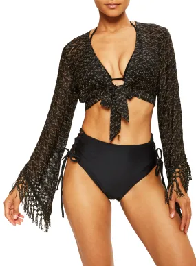 Ramy Brook - Elvira Coverup Crop Top - Black/Gold Zigzag