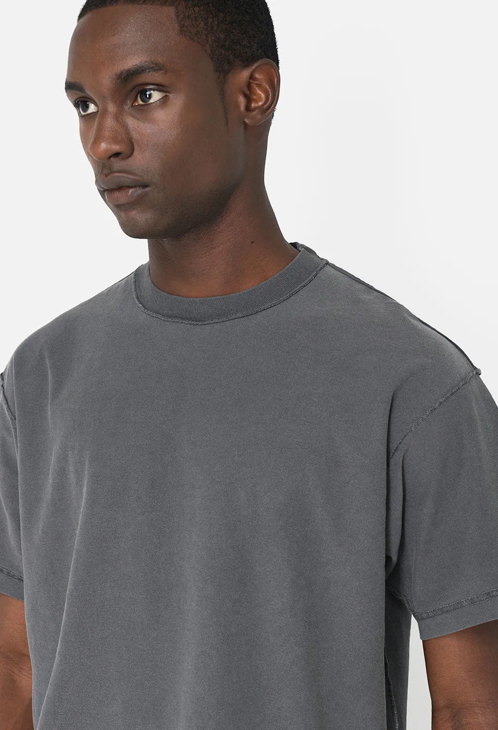 Reversed Cropped Tee / Washed Black