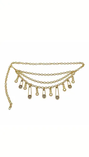 Safety Pin Chain Belt - Gold