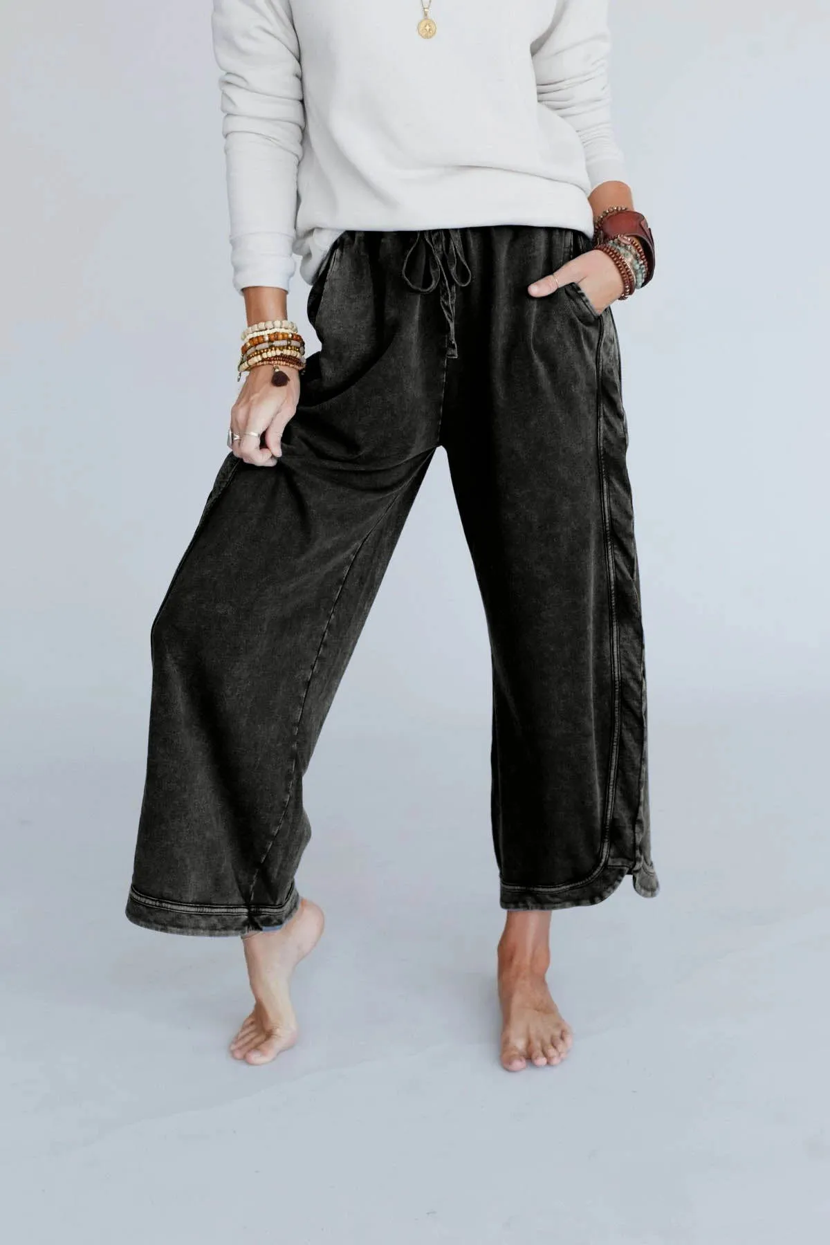 So Comfy Wide Leg Pant Cropped Length - Charcoal