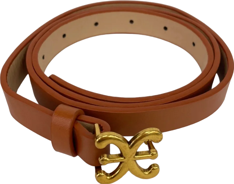 Tan Faux Leather Belt with Gold Buckle UK One Size