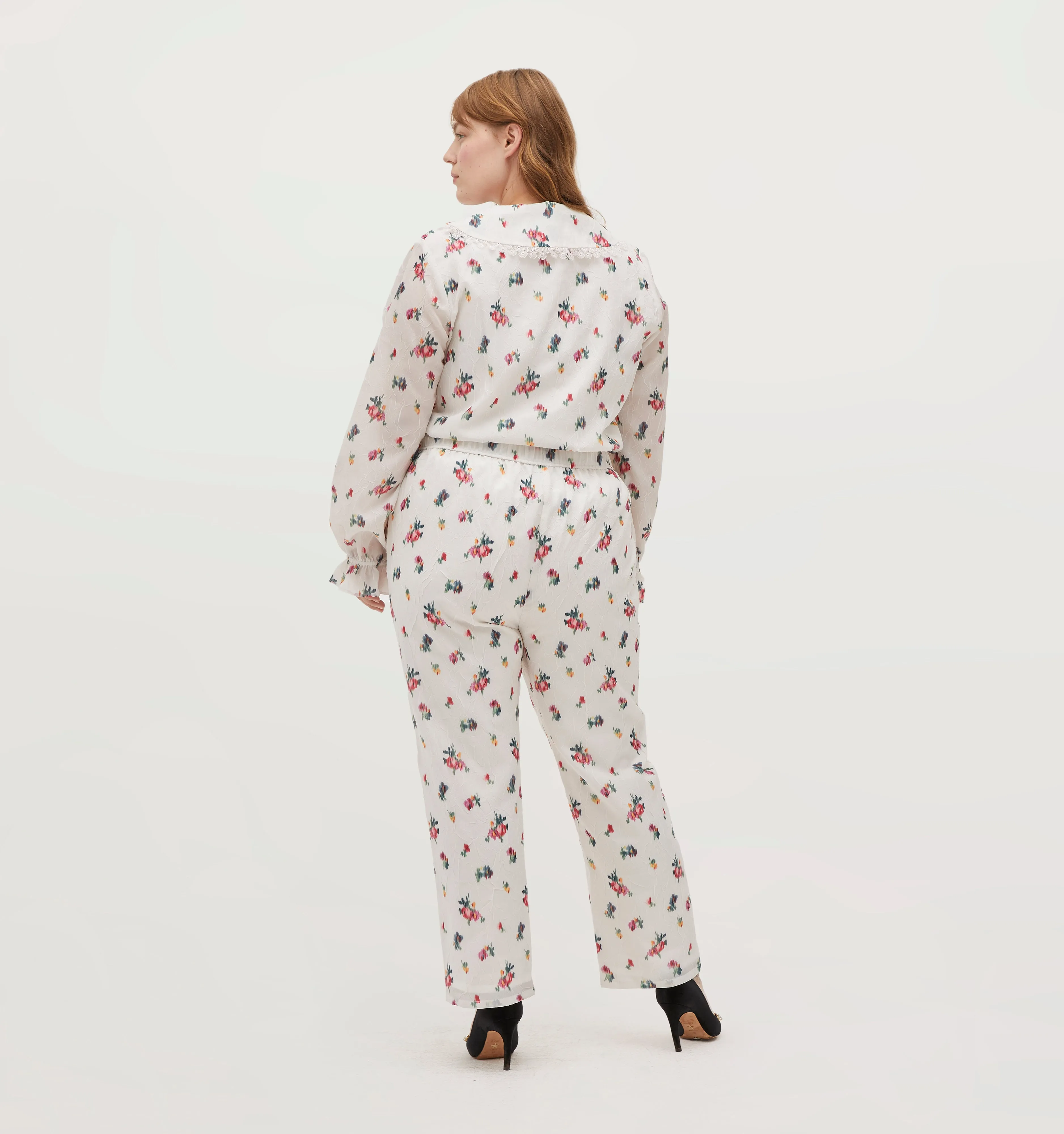 The Going Out Pajama Set - Ivory Ikat Floral Crushed Taffeta