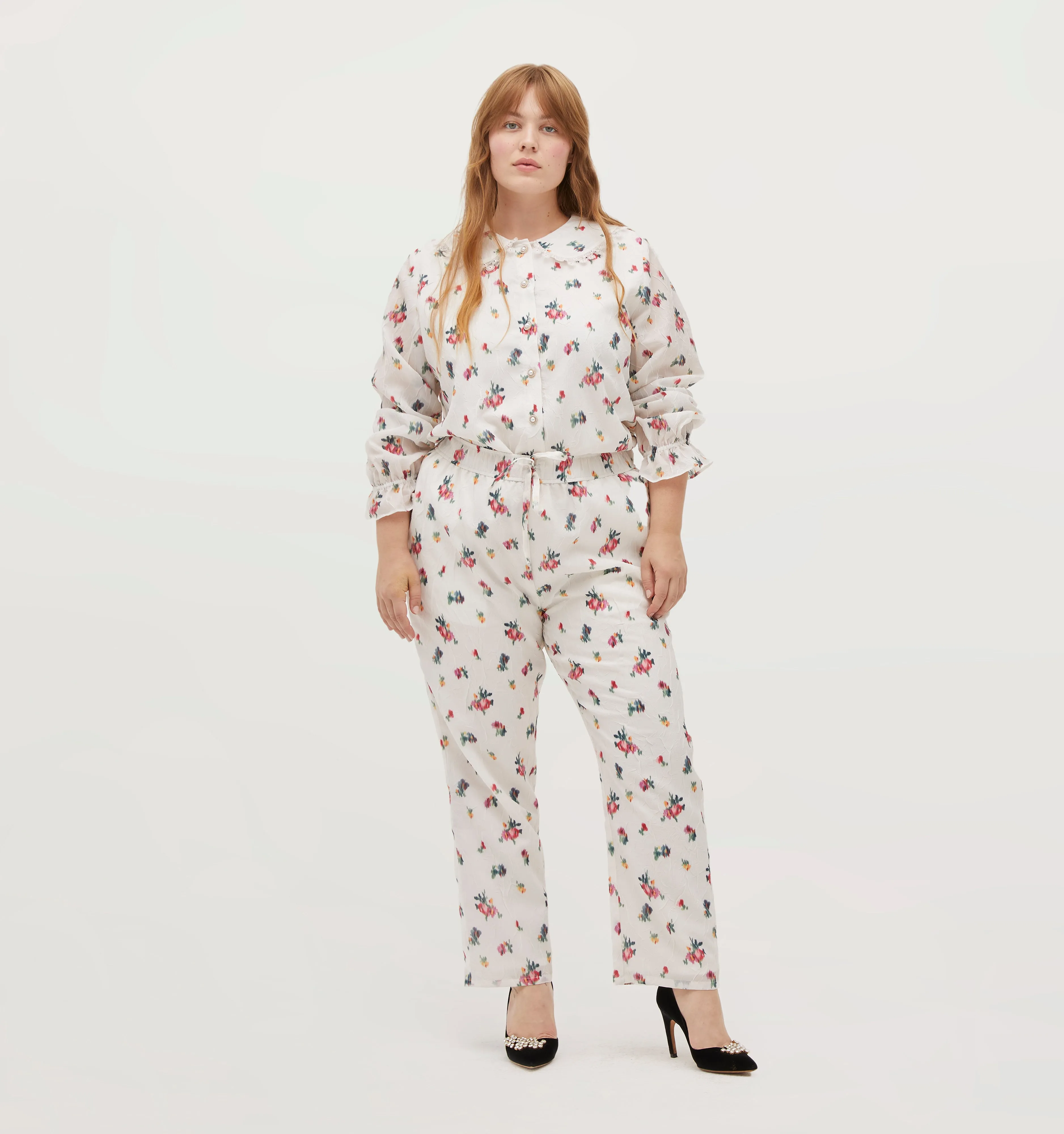 The Going Out Pajama Set - Ivory Ikat Floral Crushed Taffeta