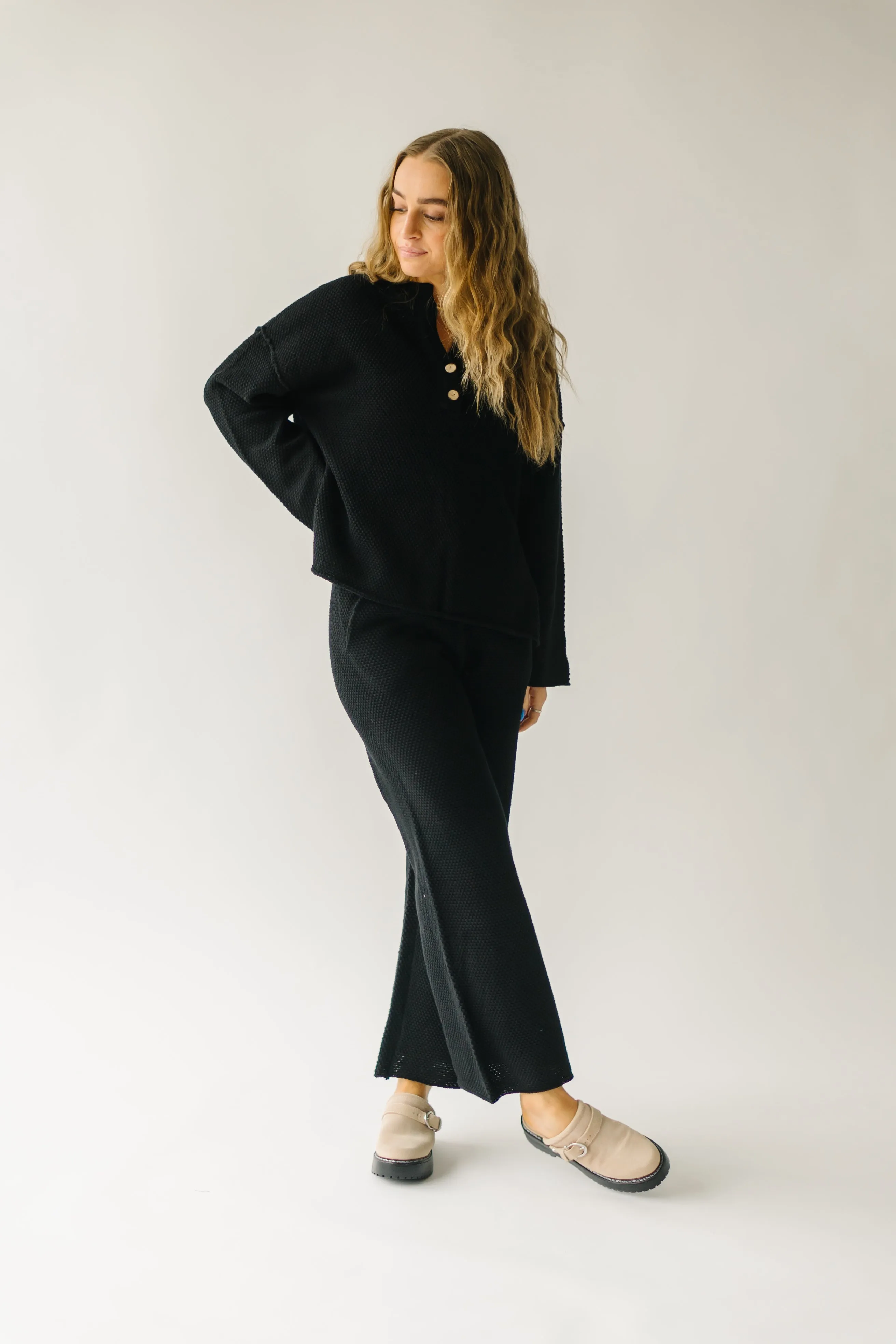 The Riker Wide Leg Sweater Pant in Black