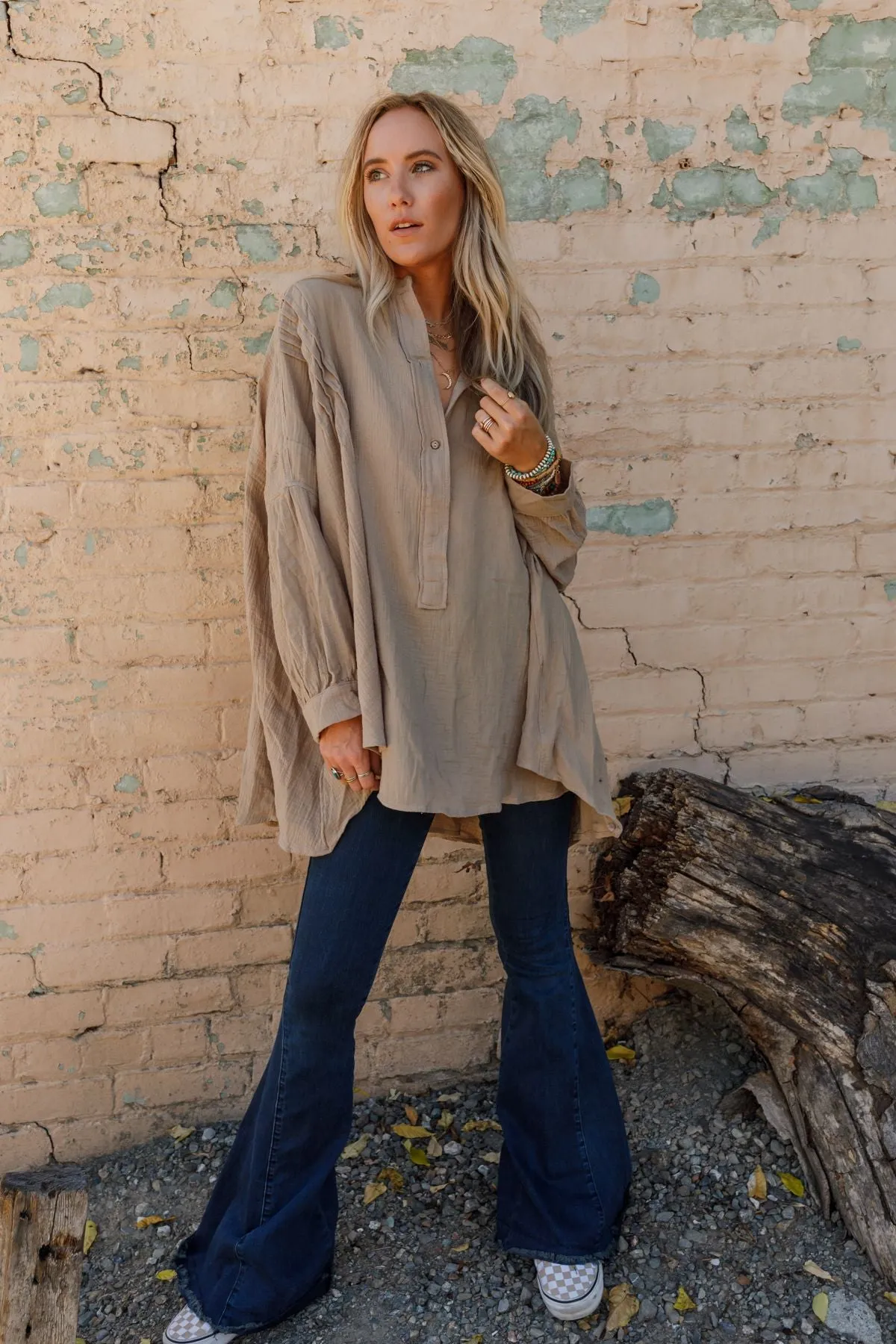 Top Notch Oversized Top - Taupe