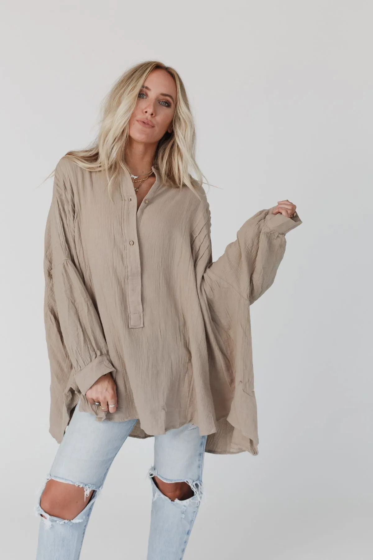 Top Notch Oversized Top - Taupe