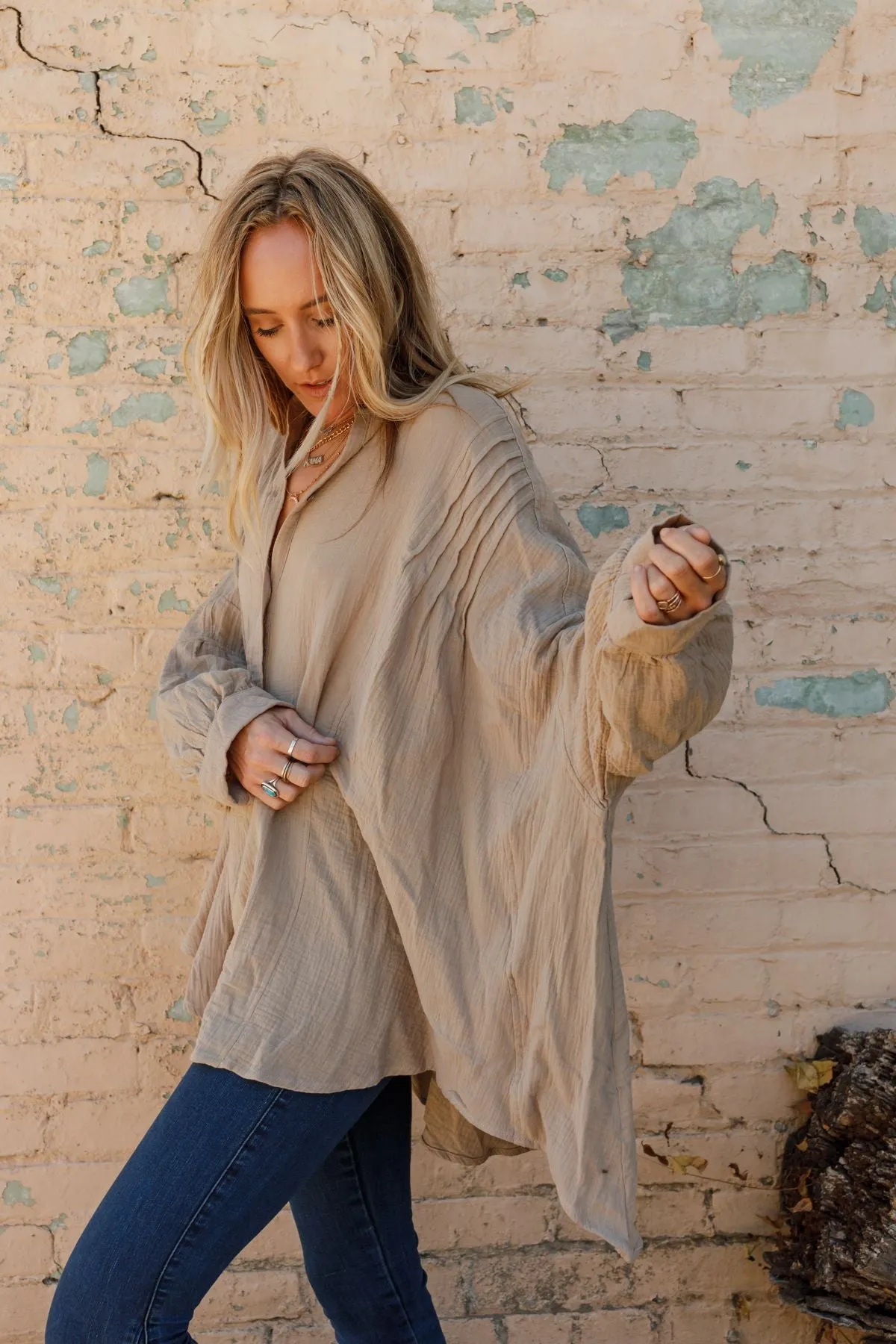 Top Notch Oversized Top - Taupe