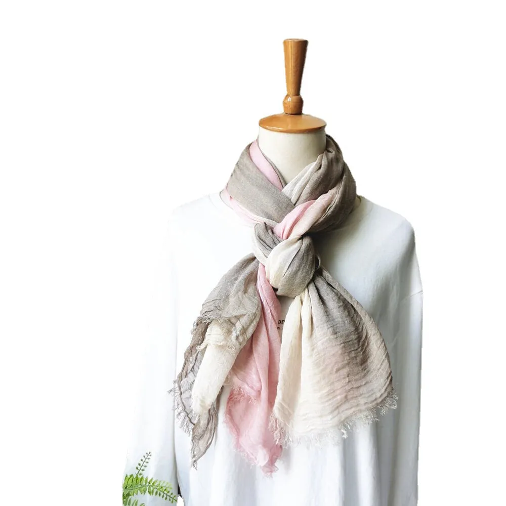 Women Cotton Gradient Color Natural Fold Silk Scar Casual Neck Protection Literary Style Scarf