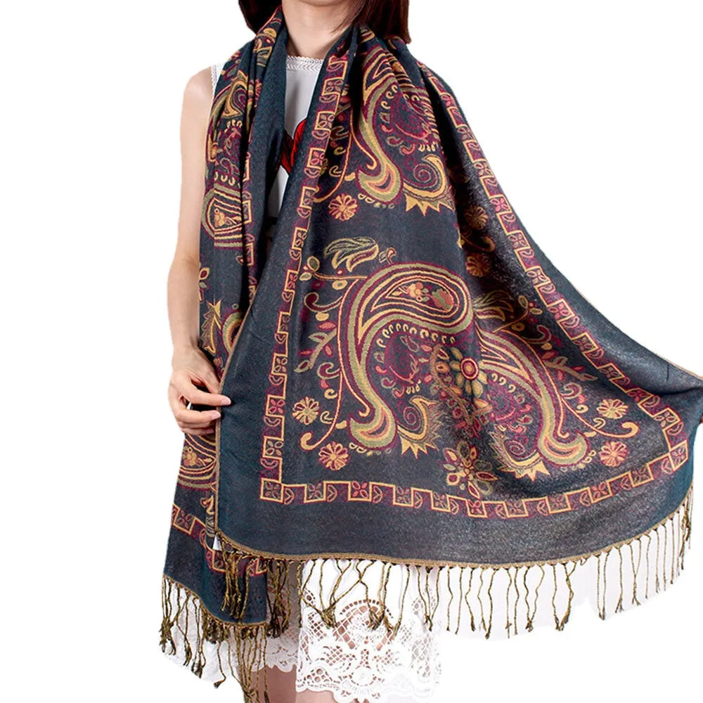 Women Ethnic Style Keep Warm Plus Thick Long Scarf Shawl With Tassel