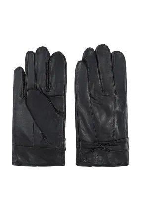 Women's Navy Genuine Leather Gloves with Bow