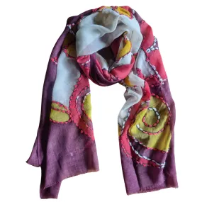 Zoda - Embroidered Wool Scarf - Aubergine